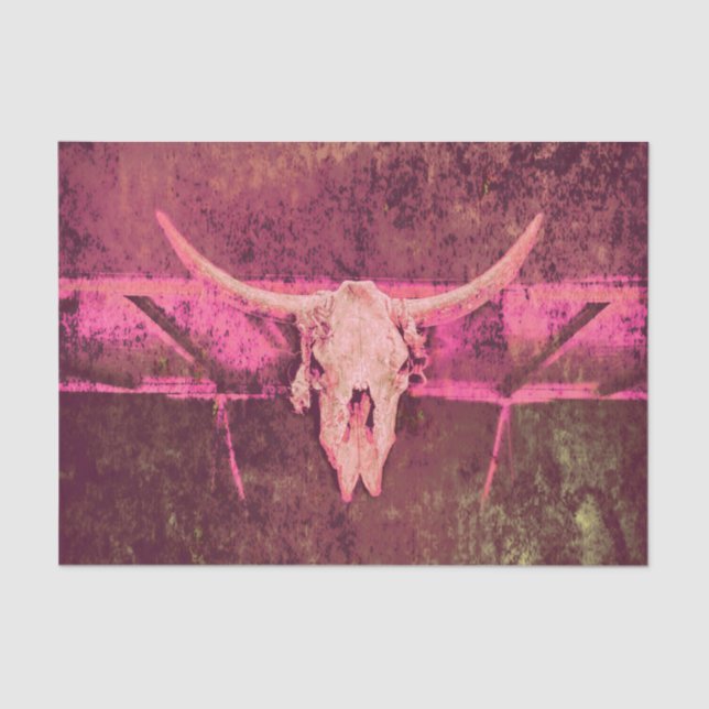 Western Cow Skull Tribal Pink Girly Grunge Texture Tissue Paper (Front)