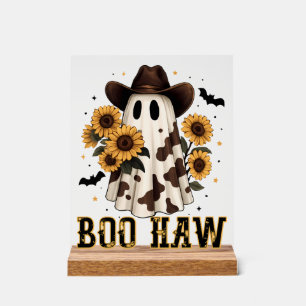 Western Cow Spot Spooky Ghost Boo Haw Acrylic Sign