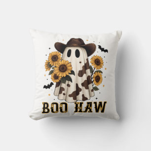 Western Cow Spot Spooky Ghost Boo Haw Cushion