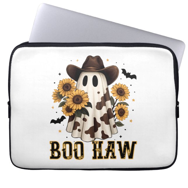 Western Cow Spot Spooky Ghost Boo Haw Laptop Sleeve (Front)