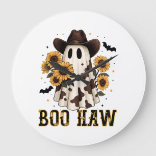 Western Cow Spot Spooky Ghost Boo Haw Large Clock