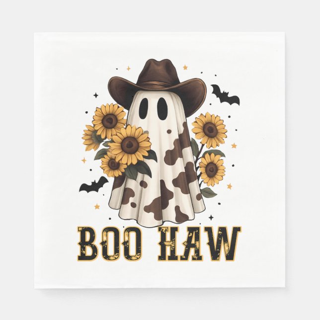 Western Cow Spot Spooky Ghost Boo Haw Napkin (Front)