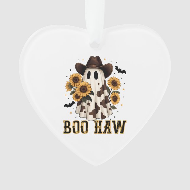 Western Cow Spot Spooky Ghost Boo Haw Ornament (Front)