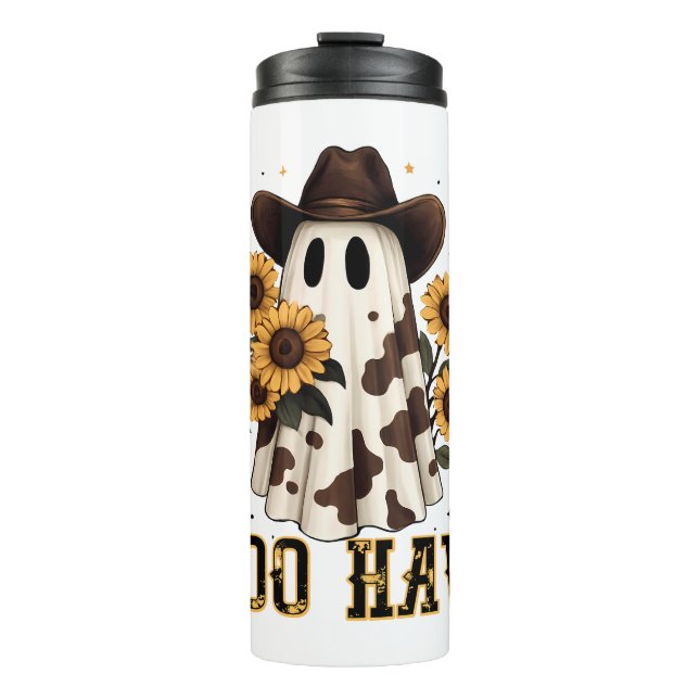 Western Cow Spot Spooky Ghost Boo Haw Thermal Tumbler (Front)