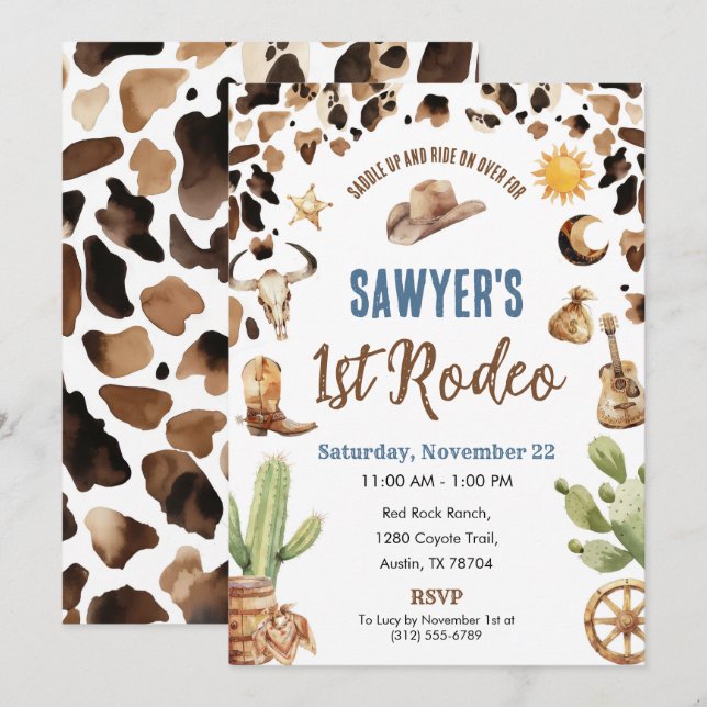 Western Cowboy “1st Rodeo” Birthday Invitation (Front/Back)