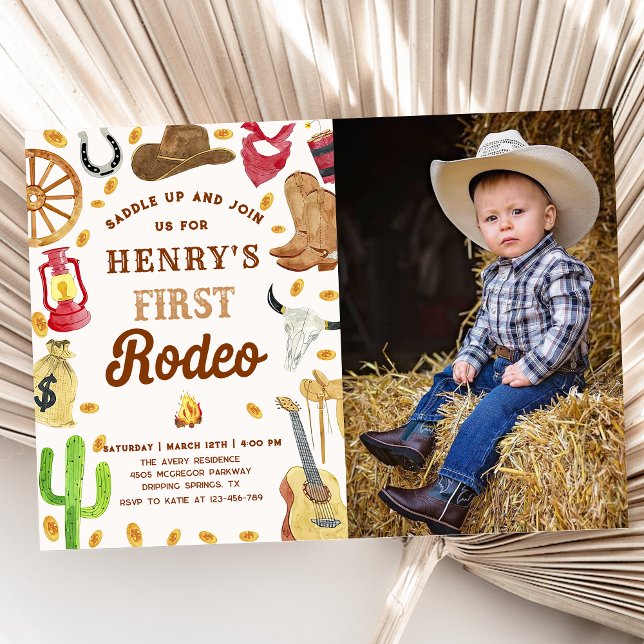 Western Cowboy 1st Rodeo Birthday Party Photo Invitation (Creator Uploaded)