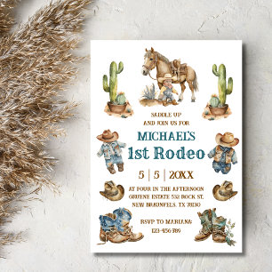 western cowboy 1st rodeo boy first birthday invitation