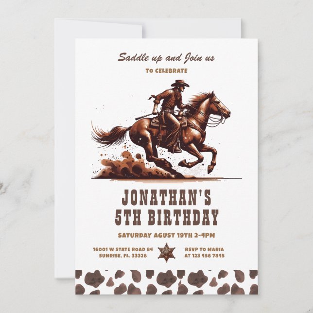 Western Cowboy 5th Rodeo Birthday Invitation (Front)