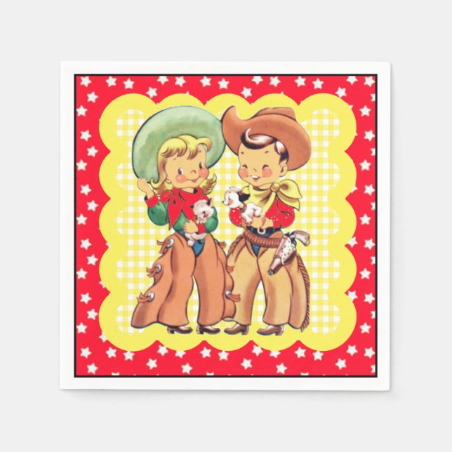 Western Cowboy And Cowgirl Kids Party Napkin (Front)