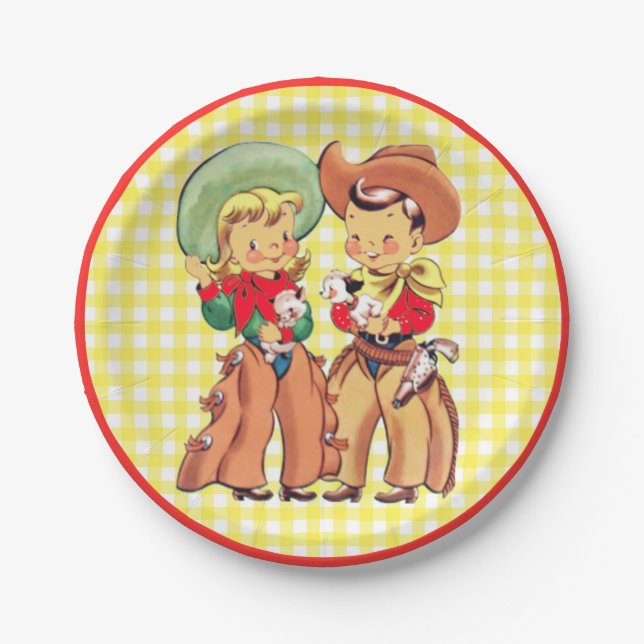 Western Cowboy And Cowgirl Kids PArty Paper Plate (Front)