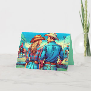 Western Cowboy and Cowgirl Watching Riders Custom  Card