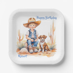 Western Cowboy and Dog Personalised Birthday Paper Plate