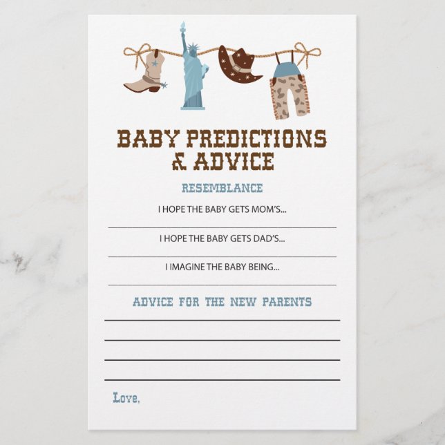 Western Cowboy Baby Shower Advice and Predictions Flyer (Front)