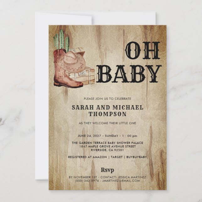 Western Cowboy Baby Shower Cactus Hat Boots Invitation (Front)
