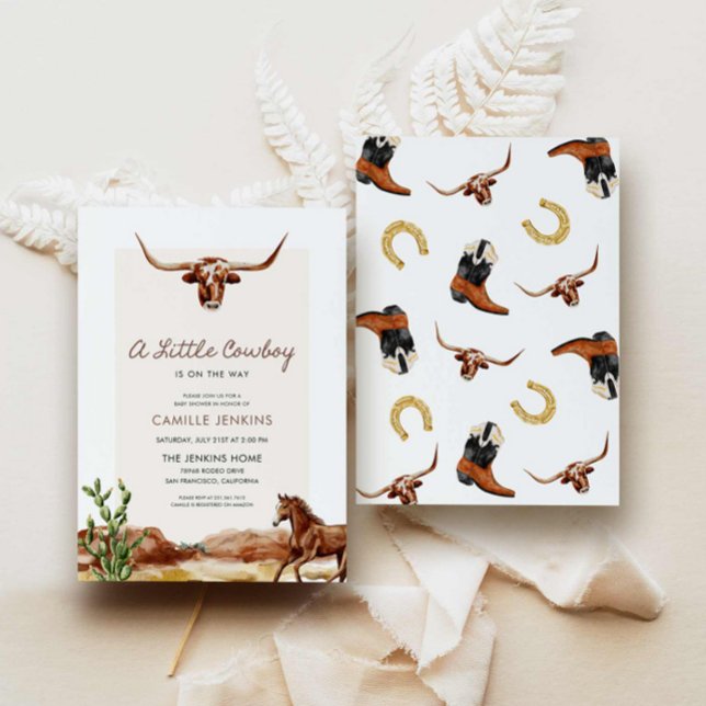 Western Cowboy Baby Shower Invitation (A little Cowboy is on the way western baby shower invite)