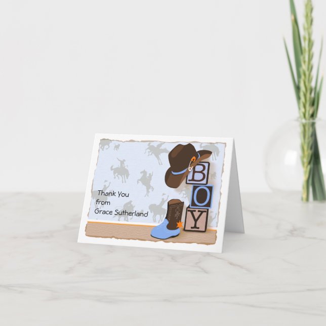 Western Cowboy Baby Shower Thank You Card (Front)