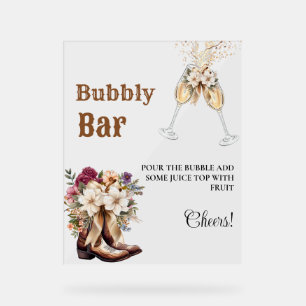 Western Cowboy Bachelorette Bubbly Bar Table Sign