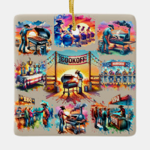 Western Cowboy BBQ Cookoff Scenes 1 Ceramic Ornament