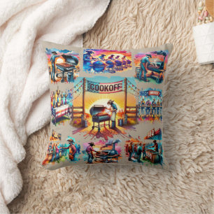 Western Cowboy BBQ Cookoff Scenes 1 Cushion