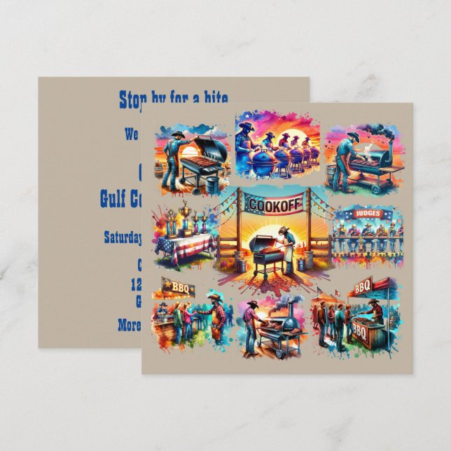 Western Cowboy BBQ Cookoff Scenes 1 Custom Invitation (Front/Back)
