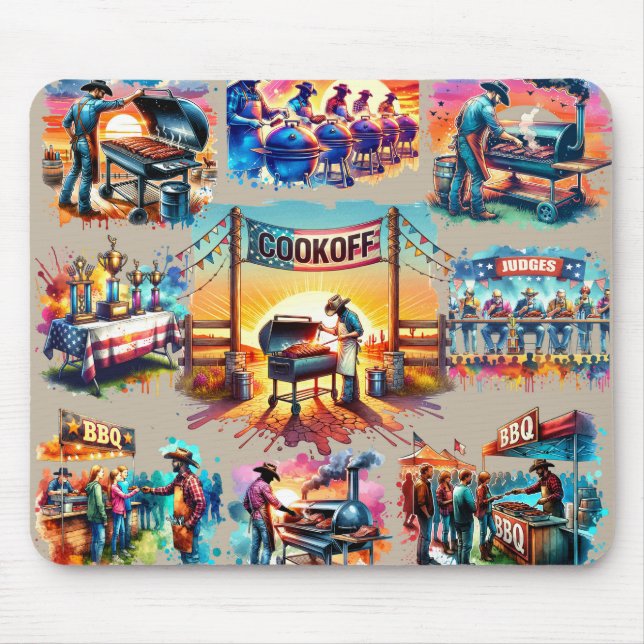 Western Cowboy BBQ Cookoff Scenes 1 Custom Mouse Pad (Front)