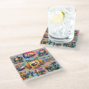 Western Cowboy BBQ Cookoff Scenes 1 Glass Coaster