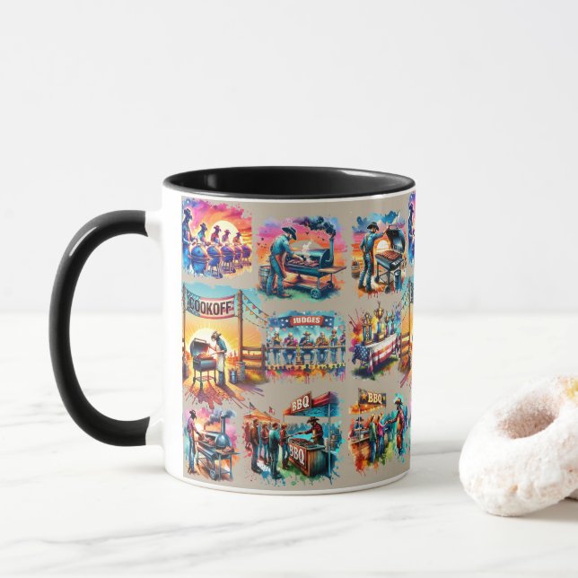 Western Cowboy BBQ Cookoff Scenes 1 Mug (With Donut)
