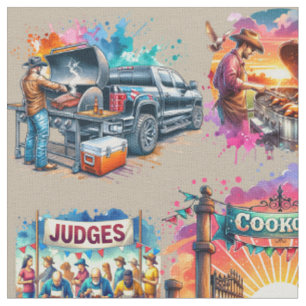 Western Cowboy BBQ Cookoff Scenes 2 Fabric