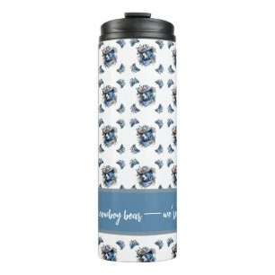Western Cowboy Bear - Blue Bear with Floral Bandan Thermal Tumbler