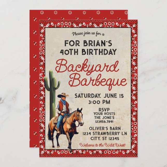 Western Cowboy Birthday Backyard Barbeque  Invitation (Front/Back)