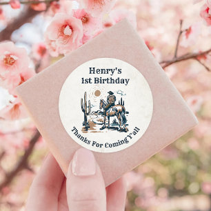 Western Cowboy Birthday Party Classic Round Sticker