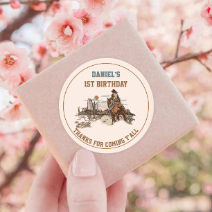 Western Cowboy Birthday Party Classic Round Sticker