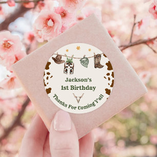 Western Cowboy Birthday Party Classic Round Sticker