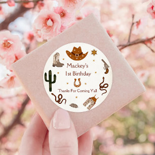 Western Cowboy Birthday Party Classic Round Sticker