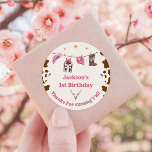 Western Cowboy Birthday Party Classic Round Sticker