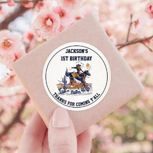 Western Cowboy Birthday Party Classic Round Sticker