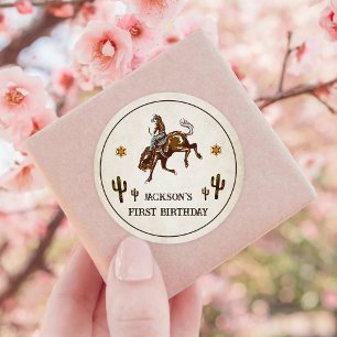 Western Cowboy Birthday Party Classic Round Sticker
