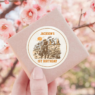 Western Cowboy Birthday Party Classic Round Sticker