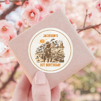 Western Cowboy Birthday Party Classic Round Sticker