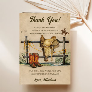 Western Cowboy Birthday Party Thank You Card