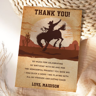 Western Cowboy Birthday Party Thank You Card