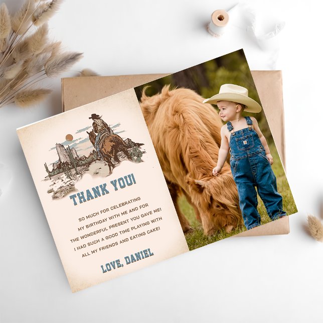 Western Cowboy Birthday Party Thank You Card Photo (Creator Uploaded)