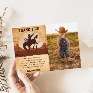 Western Cowboy Birthday Party Thank You Card Photo