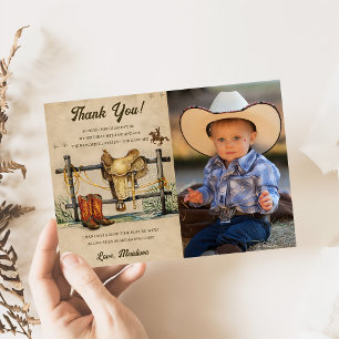 Western Cowboy Birthday Party Thank You Card Photo