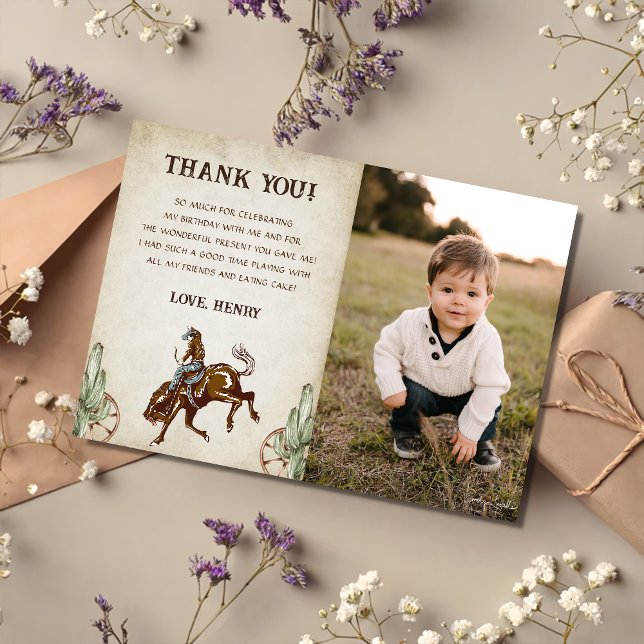 Western Cowboy Birthday Party Thank You Card Photo (Creator Uploaded)