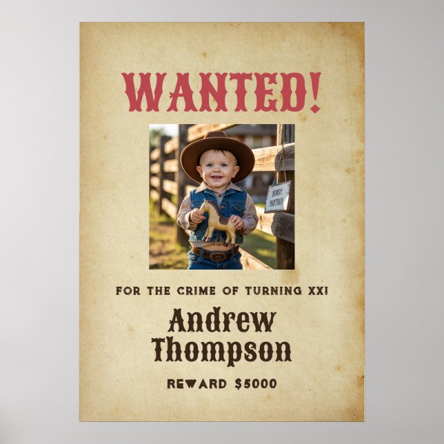 Western Cowboy Birthday Wanted Poster (Front)