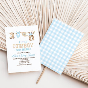 Western Cowboy Blue Plaid Baby Shower Invitation