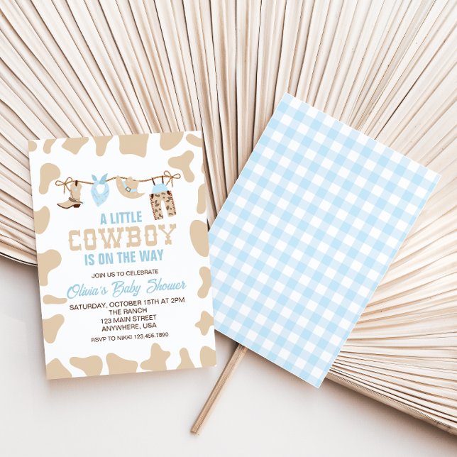 Western Cowboy Blue Plaid Baby Shower Invitation (Creator Uploaded)