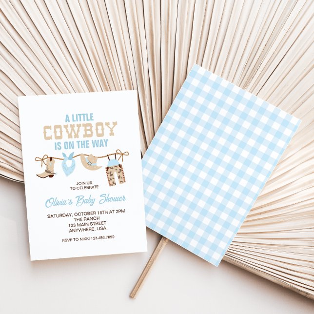 Western Cowboy Blue Plaid Baby Shower Invitation (Creator Uploaded)