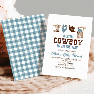 Western Cowboy Blue Plaid Baby Shower Invitation